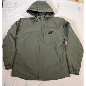 Snap-on Hooded Jacket Mens Large Green Quilted Lined Full Zip Coat